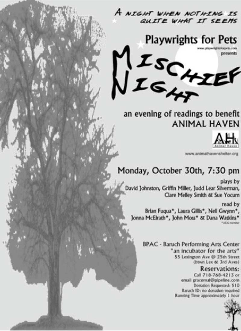 Playwrights for Pets Mischief Night Play Bill